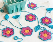 Hot Pink and Turquoise Modern Crochet Flower Garland - Brights for Your Home