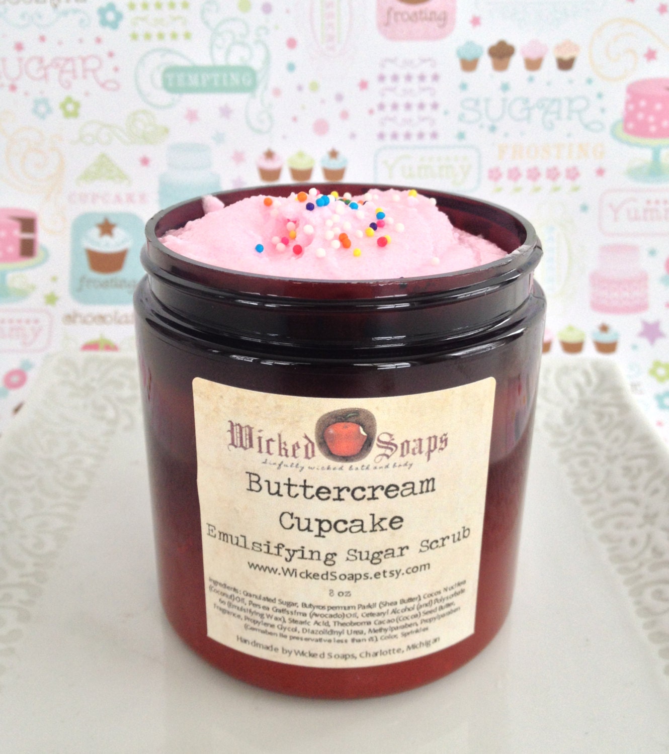 Buttercream Cupcake Emulsifying Sugar Scrub Body Polish by WickedSoaps