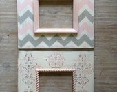 Set of 2-8x10 Distressed Wood Picture Frames Pink and Gray Nursery Chevron and French Damask