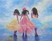 Three Sisters Original Oil Painting, three feminine girls, pastel, pretty girls, spring fashion ladies, three teen girls, wall art, decor