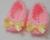 Newborn Booties Pink and Yellow Baby Girl Shoes Infant Flats Slippers Bowtie Take Home Shower Gift Photo Prop Baptism Christening Easter