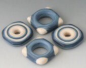 Southwest Squared Discs - (4) Handmade Lampwork Beads - Denim, Sandstone - Etched, Matte