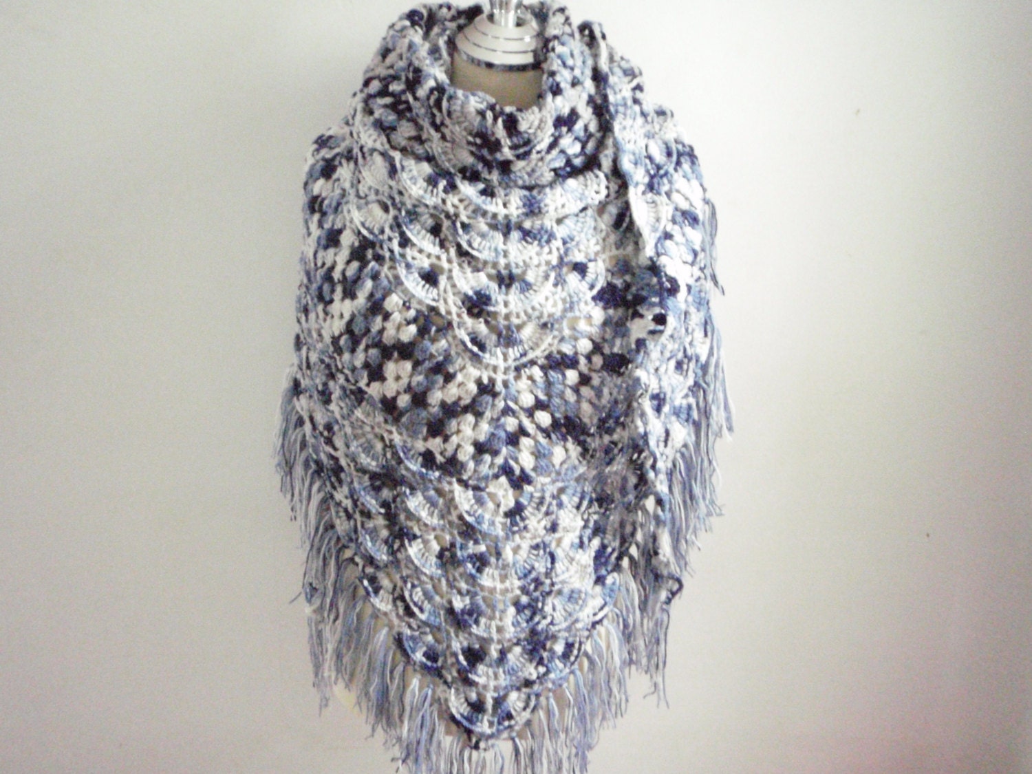 Multi Blue & white Crochet Shawl