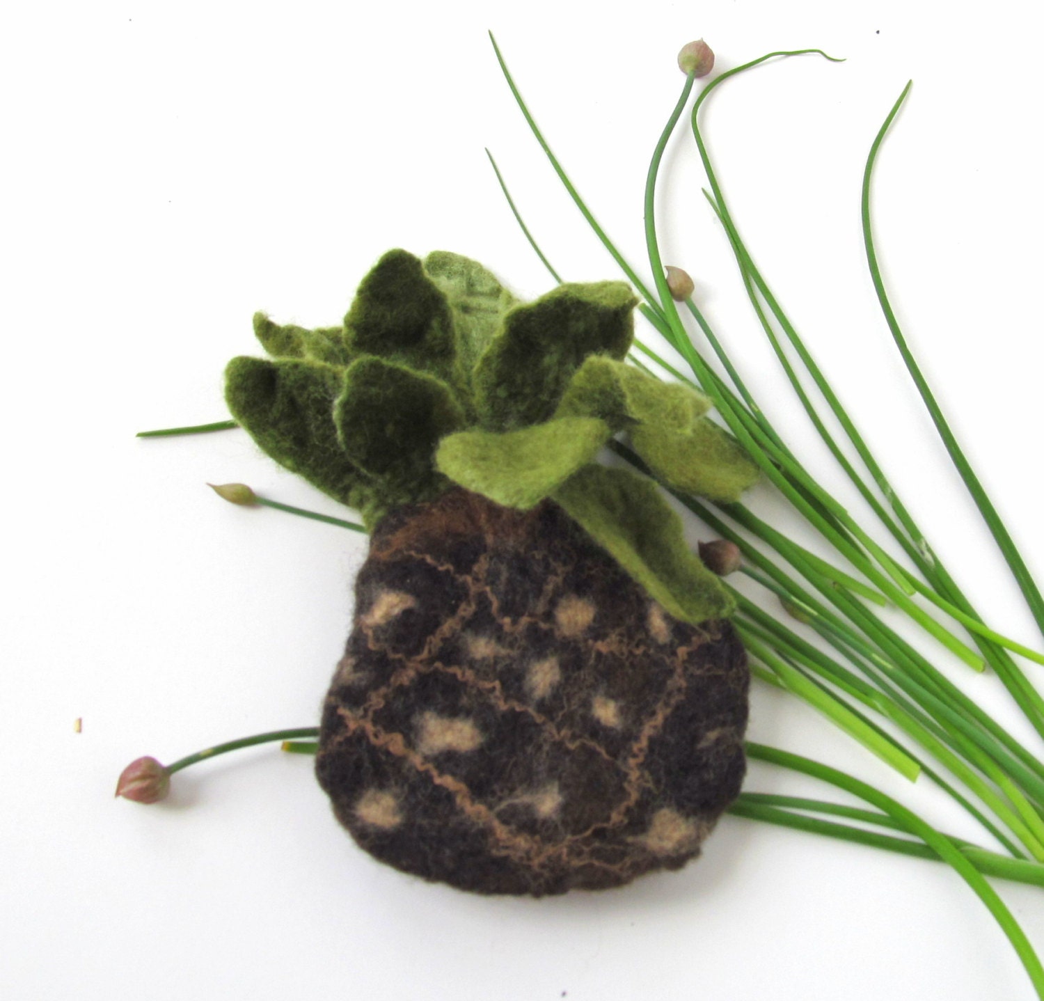 Felted brooch pineapple fruit  green garden