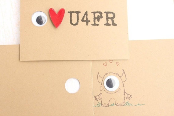 Valentine Card, I Love You Forever, Little Monster, Peek a Boo Card, Eye Heart U 4 F R Peek a Boo Card, Monster Inside