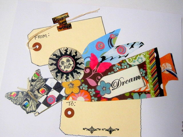 Mixed Media Art Adhesive Address Package LABELS Prints Collage DREAMS Have WINGS  Dream