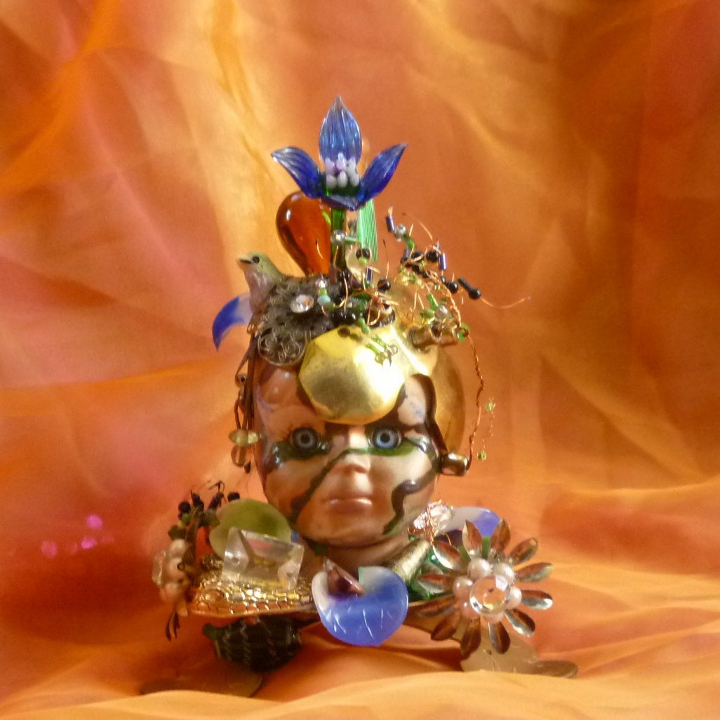 Abstract Art, Art Assemblage, Doll Head Art piece by gothb4play