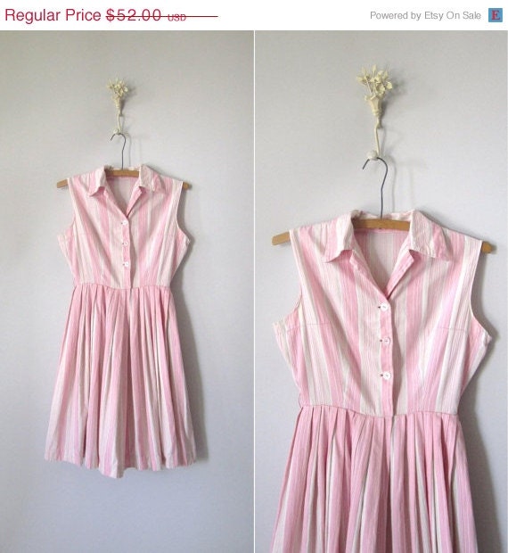 SALE Vintage 1960s Dress // 60s Pink Striped Shirtwaist Dress // Date on the Pier