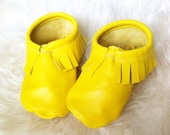 Tribal Baby Moccasins lemon yellow leather moccs for babies and toddlers