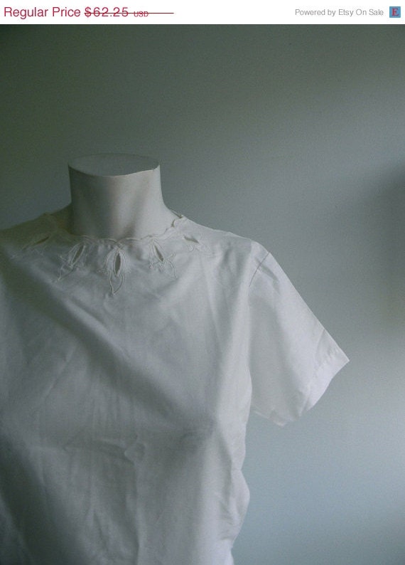Memorial Day Weekend SALE vintage. 50s Light Cotton White Dress / White Cotton Petticoat Slip Dress /  S M L