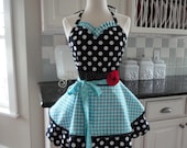 4RetroSisters "Sadie Mae Sweetheart" Style Womens Full Apron- "Picnic Anyone" Blue Gingham - Retro Modern
