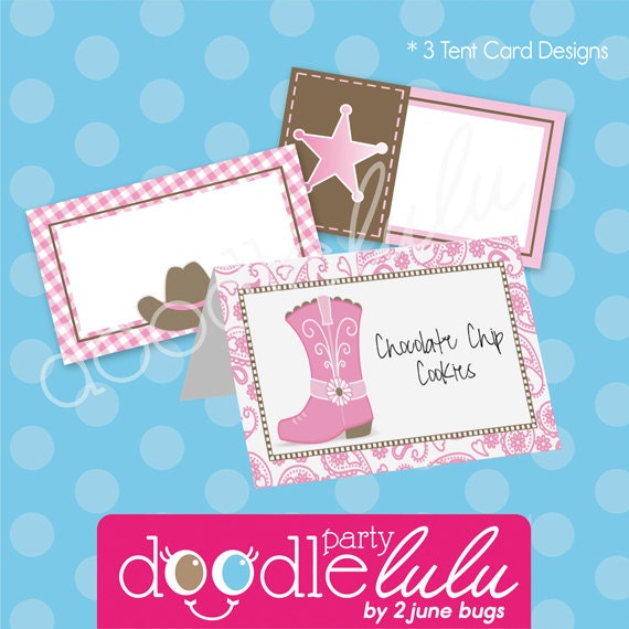 DIY Printable Cowgirl Party Table Tents/Buffet Cards - Design from DOODLELULU by 2 june bugs Il_570xn
