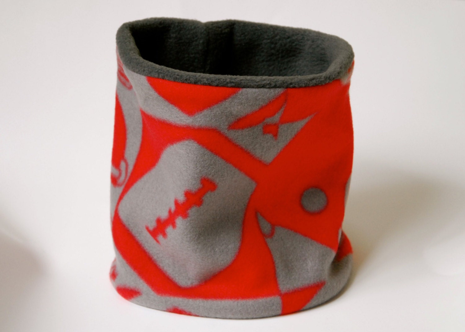 Fleece Kids Neck Warmer / Gaiter / Cowl Scarf - Red Grey Football