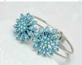 Blue Rhinestone Clamper Bracelet Upcycled Vintage Something Blue