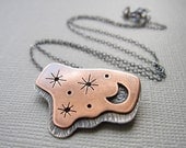 Night Sky Moon and Stars Necklace Sterling Silver Copper Artisan Metalwork