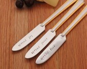 Butter Spreaders,Jam Spreaders. Luxe Gold Accent Hand Stamped Silverware butter knives. Holiday Table Decor