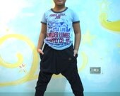 KID' s Unisex Funky Ninja Harem Pants - Dark Blueish Charcoal Stretch Cotton Drop Crotch Pants With 2 Pockets