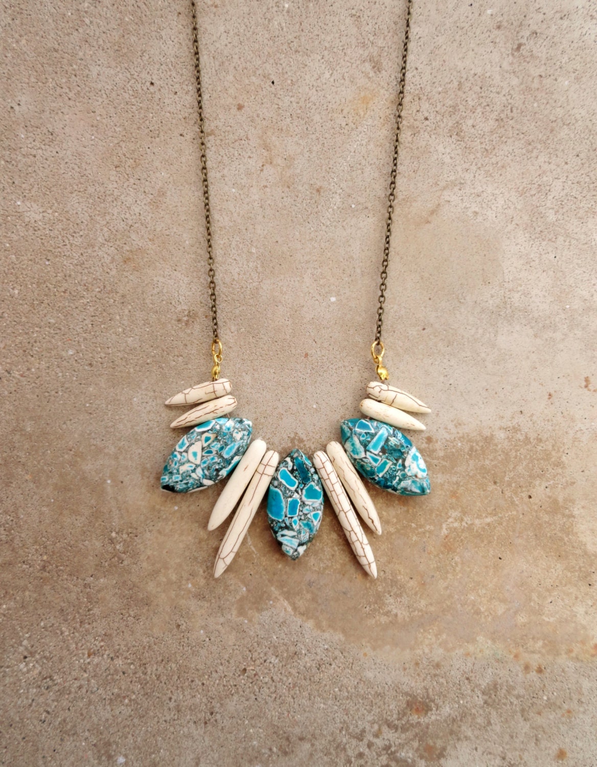 30% OFF COUPON SALE - Mosaic - Turquoise and Howlite Bib Necklace