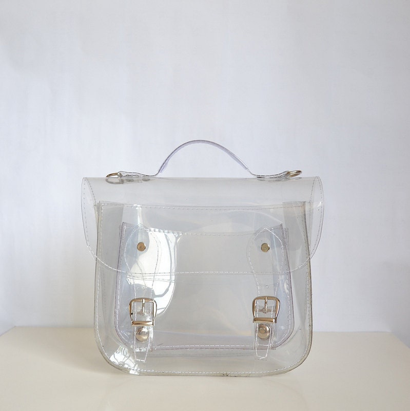 Bag number 3 Clear transparent plastic satchel shoulder strap (Handmade to order)