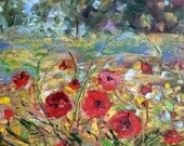Painting original oil Provence France Poppy Flowers Landscape palette knife on canvas fine art impressionism by Karen Tarlton
