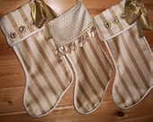 Three Metallic Gold and Cream Christmas Stockings 2013 Collection READY TO SHIP