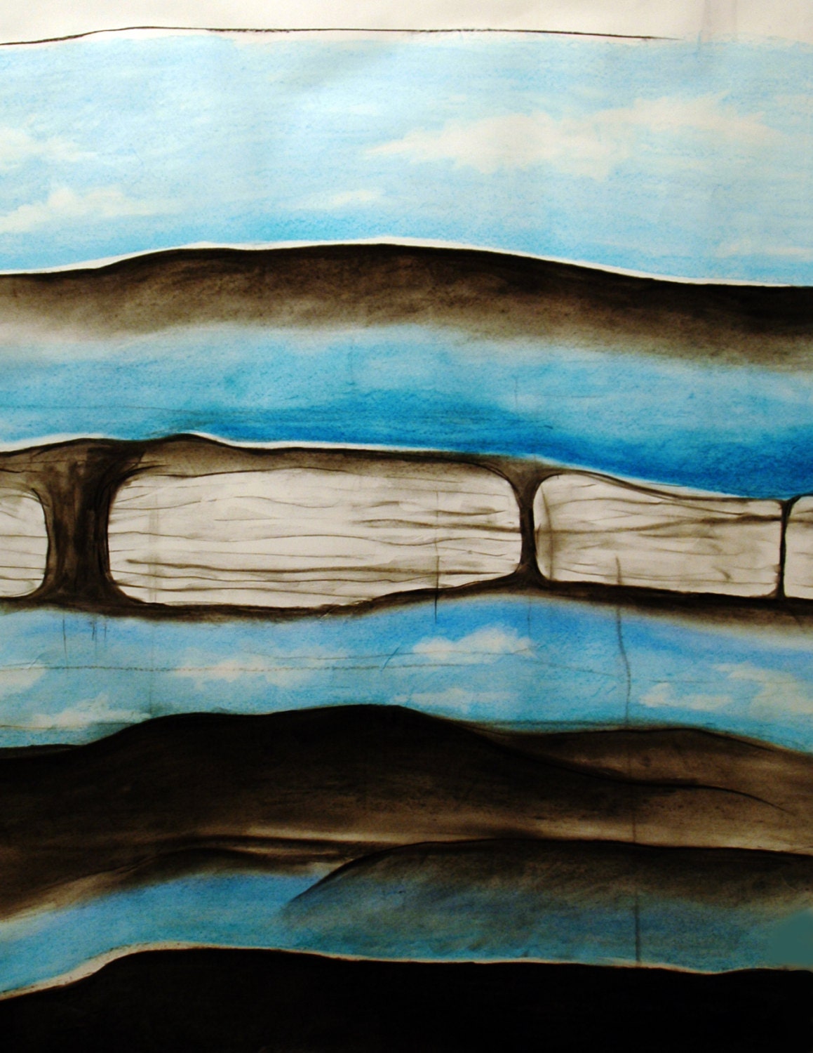 Blue and Black Landscape Abstract Drawing Framed Print