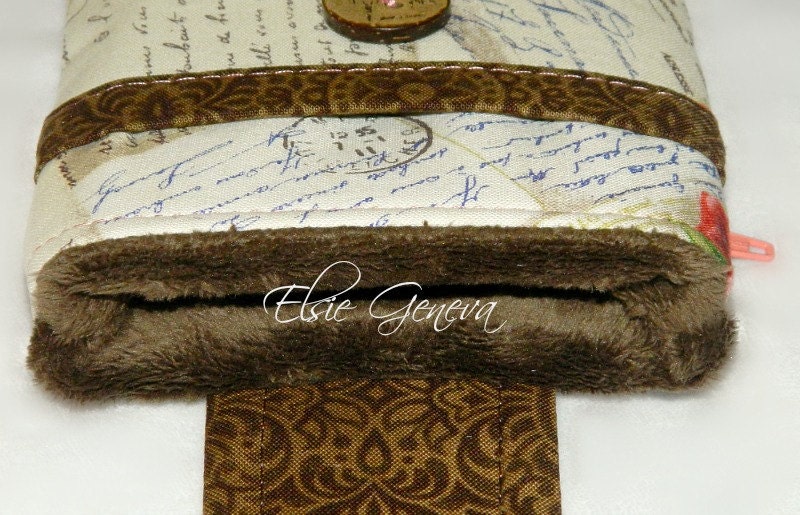 French Post Cards from Paris in Ivory Coral & Brown Phone Case with Wristlet with Button Closure with Back Zipper Pocket