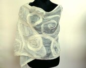 White Silk Fashion Stole. Wool Felted Evening Wrap. Nuno Felted Wearable Art. Bridal White