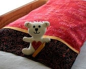 Stuffed 7-Inch BEAR with "Sleeper Pocket" PILLOWCASE (Pickle Pie Design), Fits Reg/Queen pillow, Slumber Party Fun,Get Well Gift, Hearts