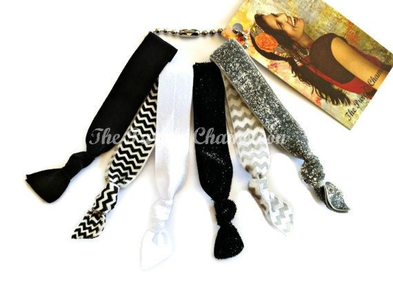 Tuxedo Glam. Set of 6 Hair Ties// Glitter Hair Tie//Chevron Hair Tie