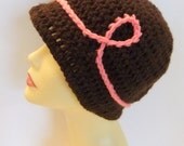 Cancer Awareness Crochet Beanie Hat, Chocolate, Brown, Expresso, Accessories, Warm, Women, Gift