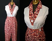 Darling 1950's dead stock cotton print 2 piece set sleeveless blouse & peddle pushers rockabilly summer pin up girl - size Medium