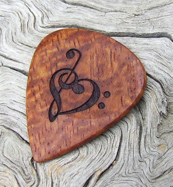 Afzelia Xylay Wood Guitar Pick - Handmade Laser Engraved with 2 Designs - Premium Guitar Pick
