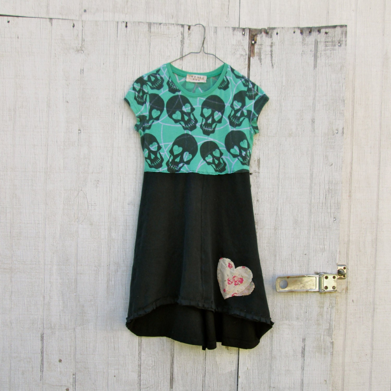 xsmall - small / Upcycled clothing / Funky Skull Tshirt Dress / Eco Dress / Tattered Artsy Dress by CreoleSha