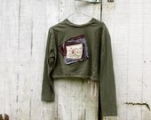 upcycled clothing / cropped top / romantic cropped shirt - " wearable art shirts " collection - Funky Eco Upcycled Shirt by CreoleSha