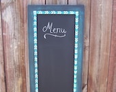 Teal Green Chalkboard with Chevron Design - Menu Board, Wedding Sign - Memorial Day Sale