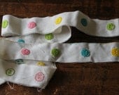 Vintage Embroidered Trim pastel Buttons embroidered cotton ribbon fabric piece Sewing scrapbooking collage supplies 1.5 in long 1.69 yards