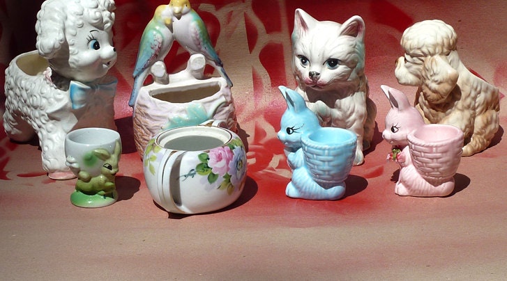 DESTASH Lot of Ceramic Planters for Plants, Handmade Pincushions and more . . . Hoarder in remission . . .