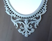 Large Heirloom White Vintage Victorian Syroco MIRROR . . . Distressed, Shabby Chic Wall Mirror 16 x 31 inches