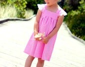 girls dress l size 3 l boutique summer baby doll dress in chambray pink gingham and eyelet lace l handmade l Ready to Ship
