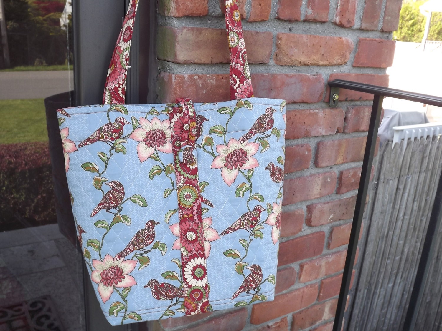 Large Tote Bag, Womens Purse, Bird Printed Tote, Designer Diaper Bag