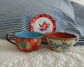 1950's Tin Toy Plate & Cups....Metal with litho....Teapots and Ducks