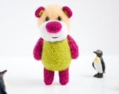 Colourful felted pocket bear
