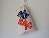 Vintage 70's Gym Bag ... Canvas Drawstring Tote Bag ... 1970s Sleepover Sack