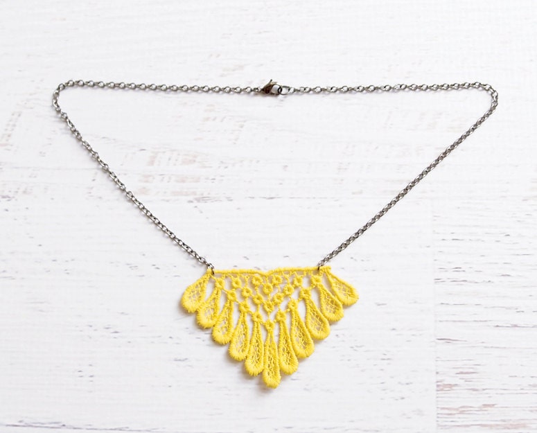 Lace Necklace - Emele in Yellow - Neon Fiber Jewelry - Citrus Diamond Summer Necklace