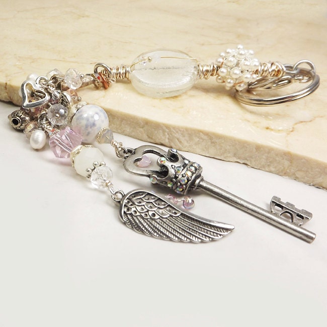 Hand Wrapped Embellished Whimsical Key Holder - in white