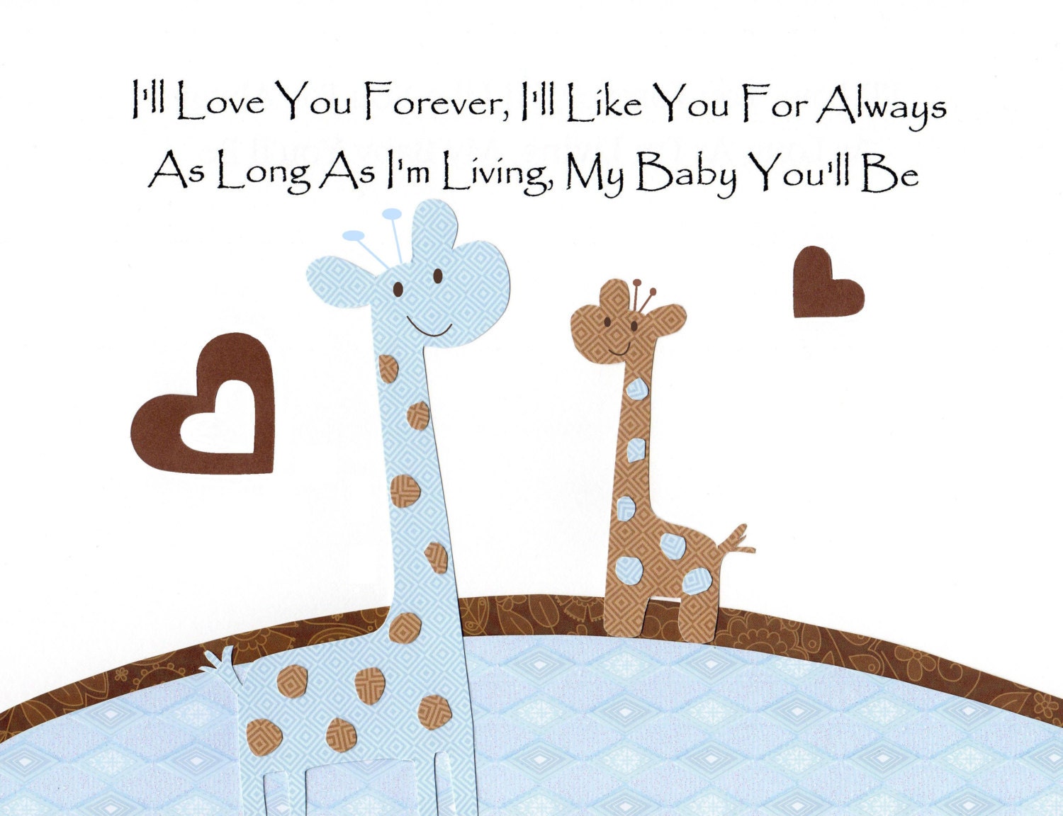 Nursery Art, Kids Wall Art, Baby Boy Room Decor, Children's Room Art, Giraffe, Blue, Brown, I'll Love You Forever, 8x10 Print