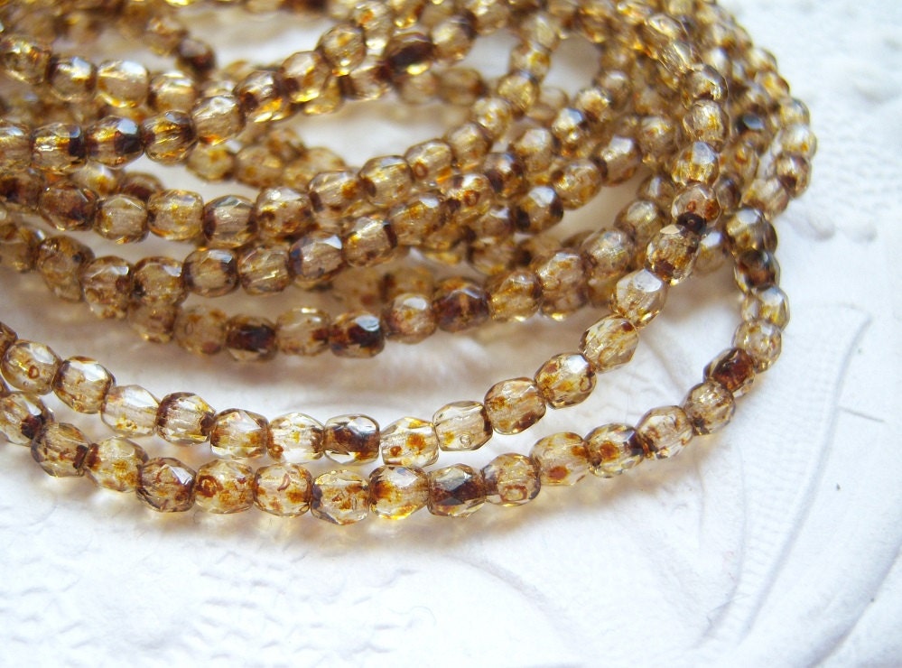 Czech amber Picasso 3mm faceted fire polished picasso bead lot of (50) beads-  VT67
