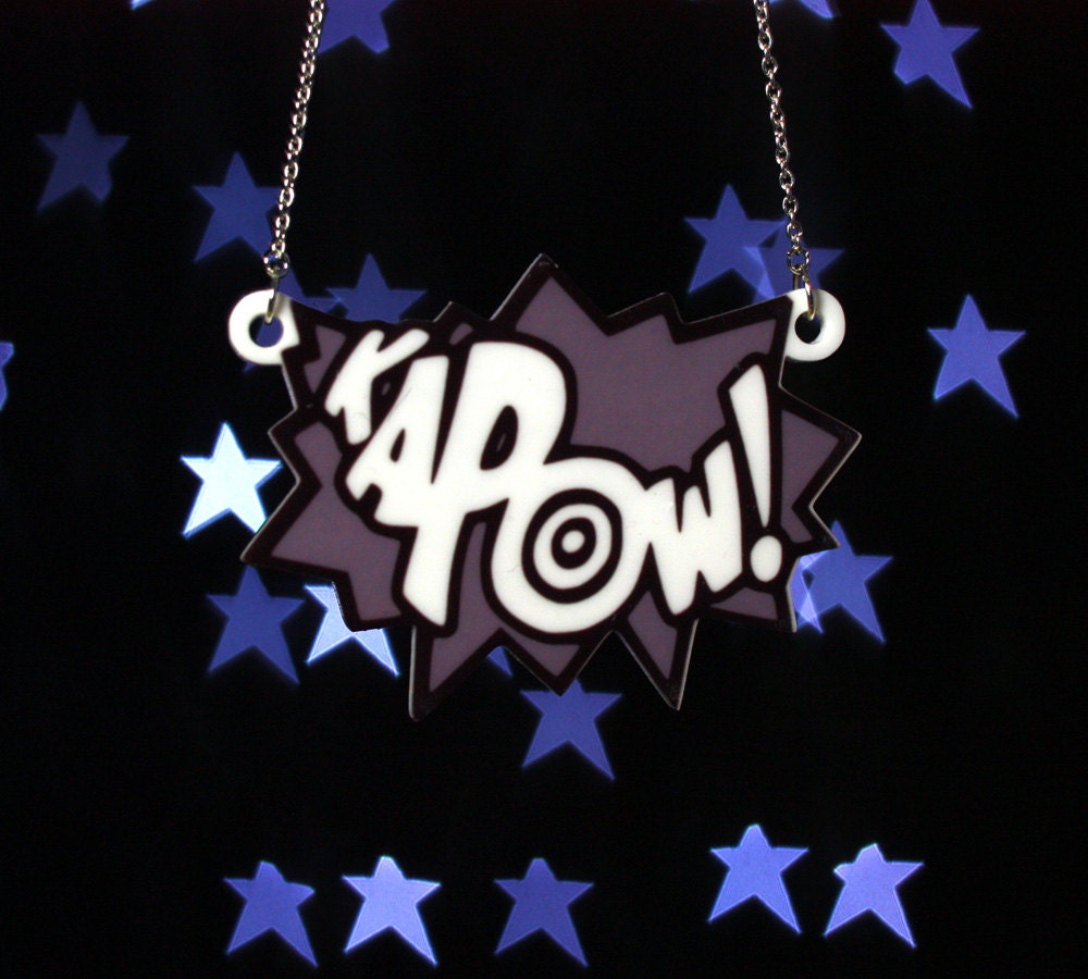 KaPow Comic Blast Necklace, Silver Plated Chain