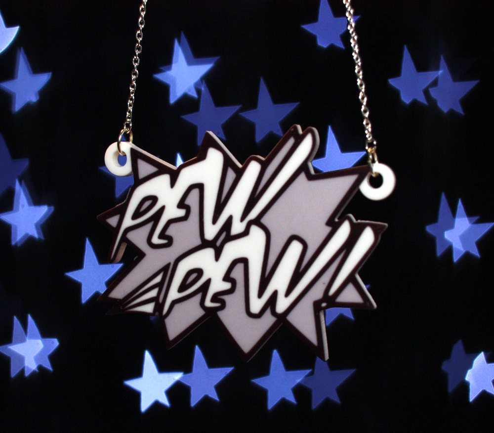 Pew Pew Comic Blast Necklace, Silver Plated Chain